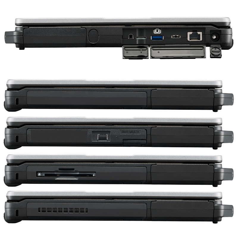 EJIAYU Toughbook FZ55-MK1 HD PC portable durci IP53 Toughbook 55 (FZ55) 14.0" - Vues de droite et de gauche (baie média modulaire)